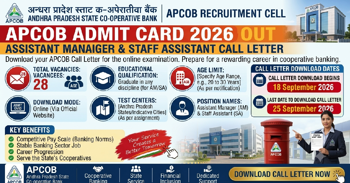 APCOB Admit Card 2026 Assistant Manager Staff Assistant Call Letter